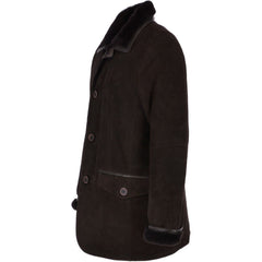 Men’s Dark Brown Shearling Leather Coat: