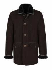 Men’s Dark Brown Shearling Leather Coat Front 