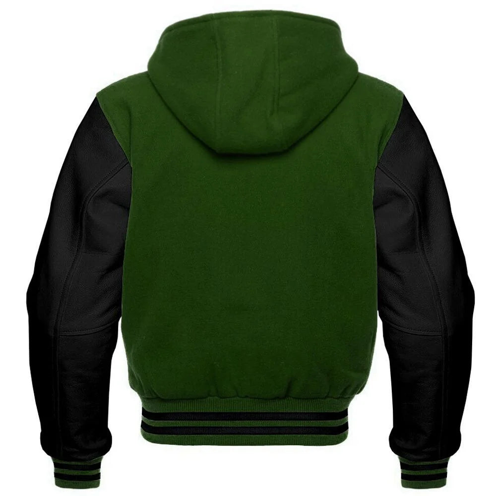 Men's Green and Black Hooded Varsity Jacket