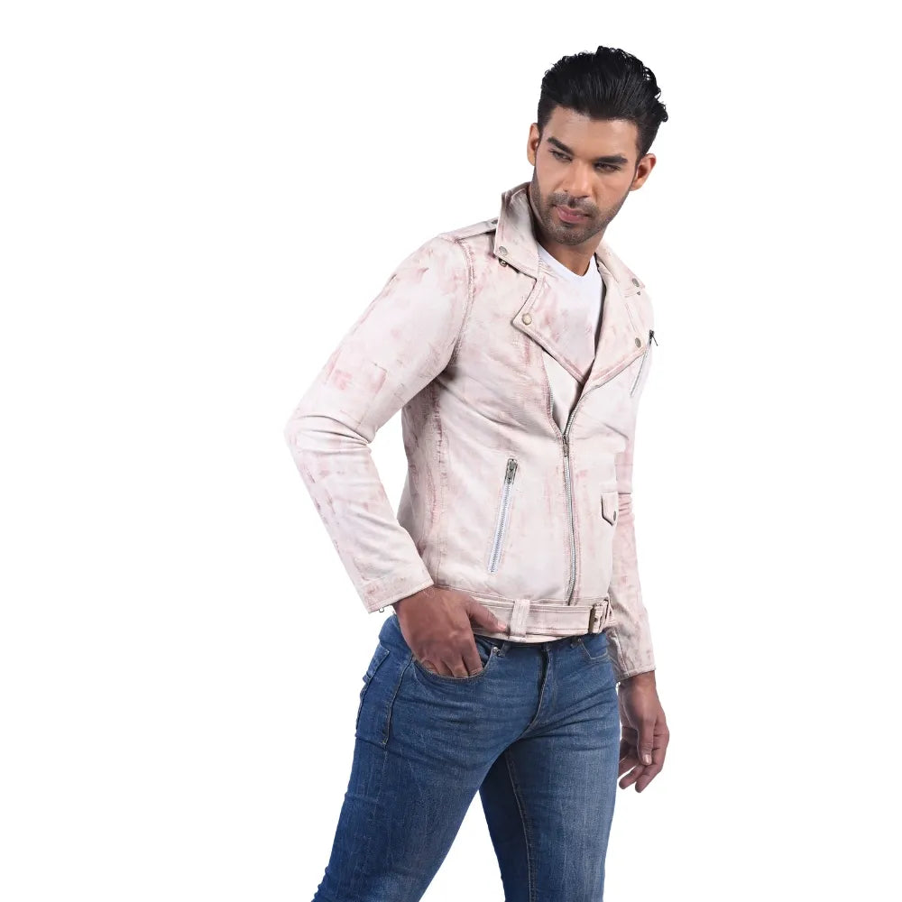 Men’s Light Pink Leather Jacket