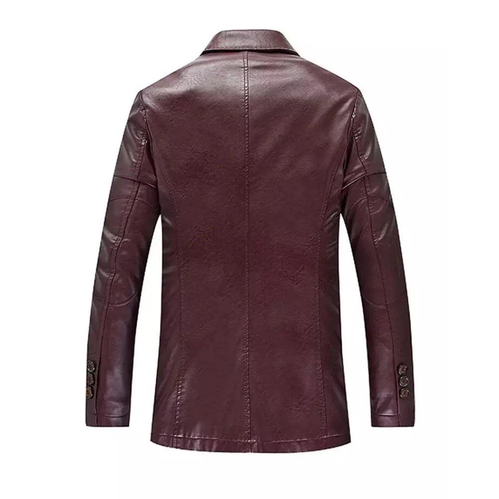 Men's Maroon Leather Blazer