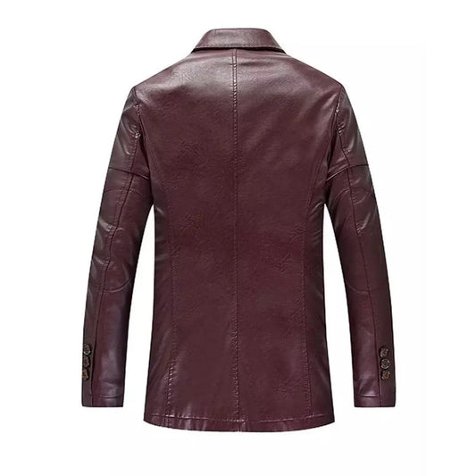 Men's Maroon Leather Blazer