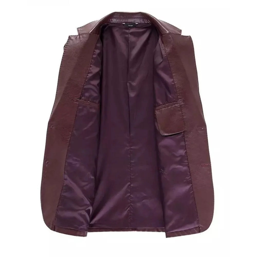 Men's Maroon Leather Blazer