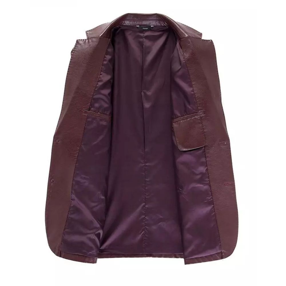Men's Maroon Leather Blazer