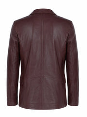 Men's Maroon Leather Blazer Jacket Back 