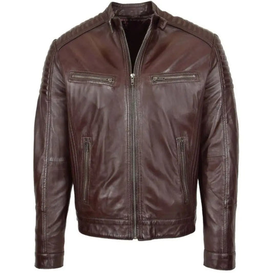 Men's Maroon Quilted Biker Leather Jacket