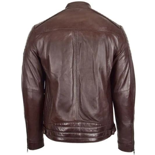 Men's Maroon Quilted Biker Leather Jacket