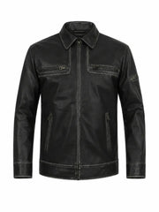 Men’s Modern Black Leather Jacket Front 