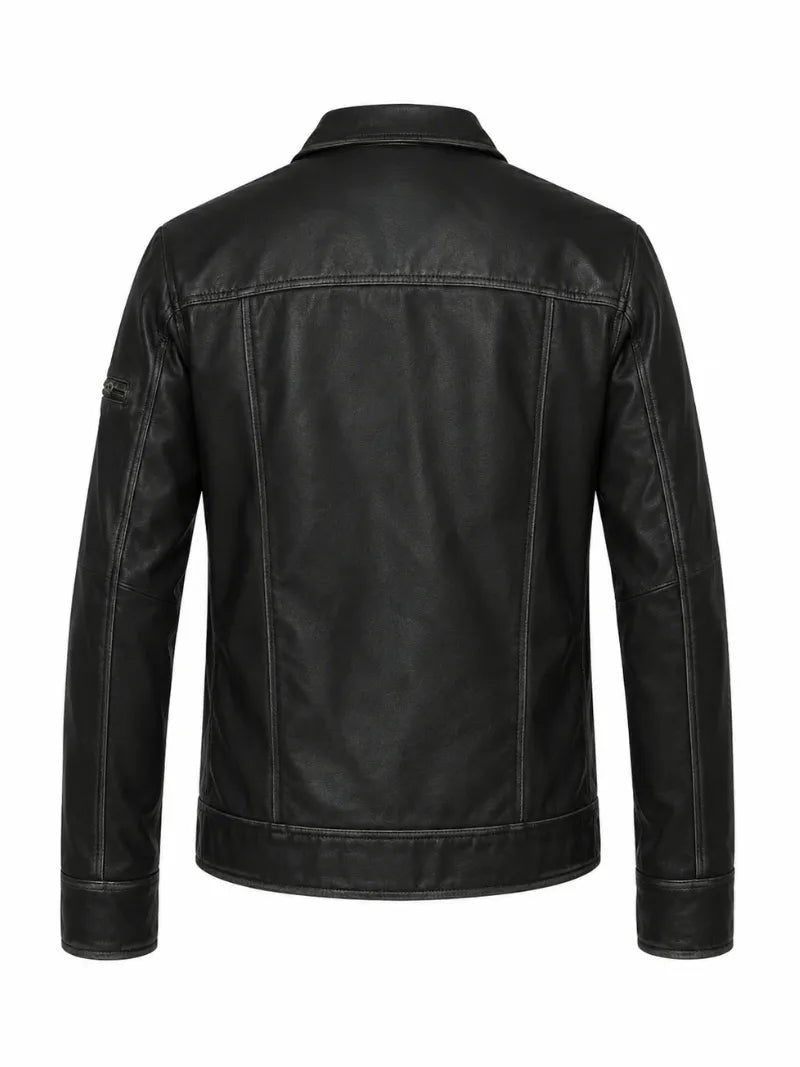 Men’s Modern Black Leather Jacket Back 
