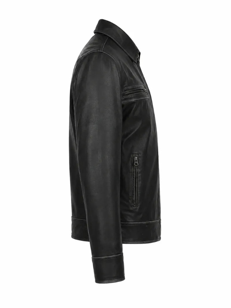 Men’s Modern Black Leather Jacket Right 