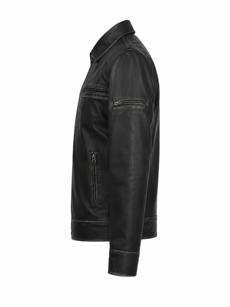 Men’s Modern Black Leather Jacket Left 