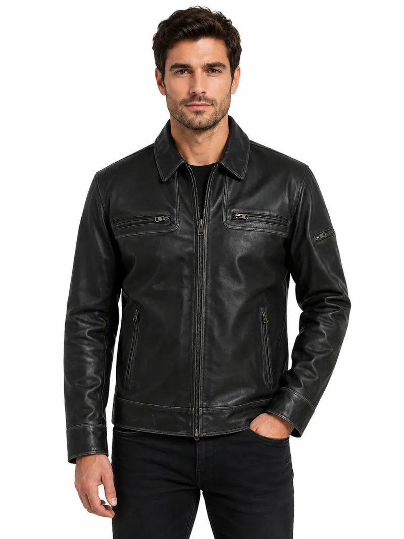 Men’s Modern Black Leather Jacket Full 