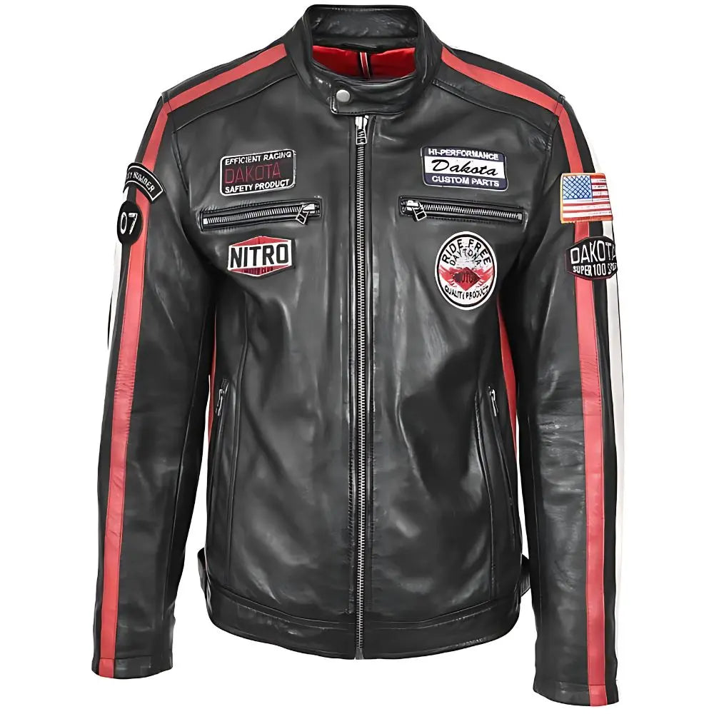 Men's Nitro Black Leather Biker Jacket3