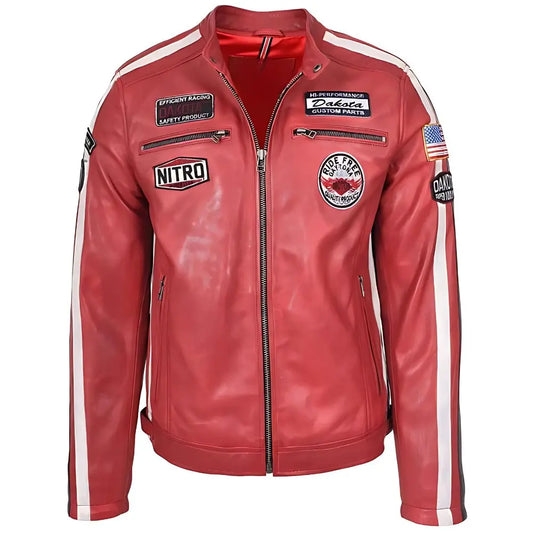 Men's Nitro Red Biker Leather Jacket