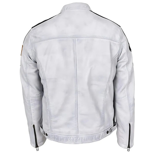 Men's Nitro White Leather Biker Jacket