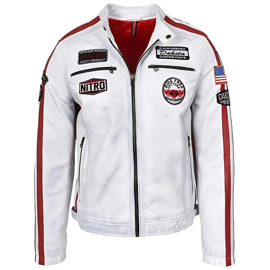 Men's Nitro White Leather Biker Jacket