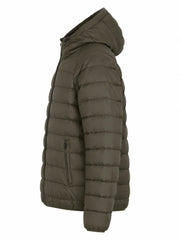Men’s Olive Green Polyester Hooded Winter Puffer Jacket Left 