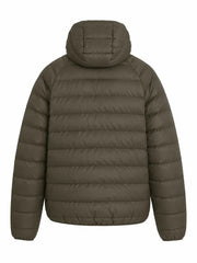Men’s Olive Green Polyester Hooded Winter Puffer Jacket Back 