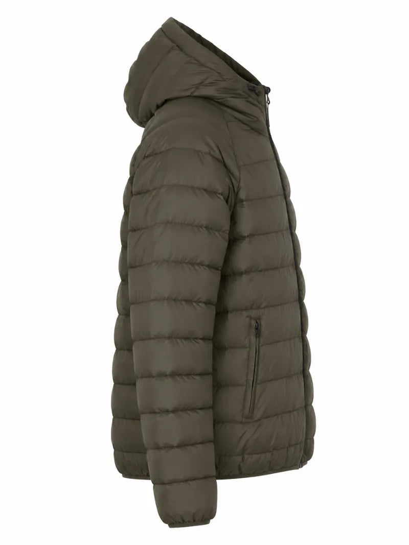 Men’s Olive Green Polyester Hooded Winter Puffer Jacket Right 