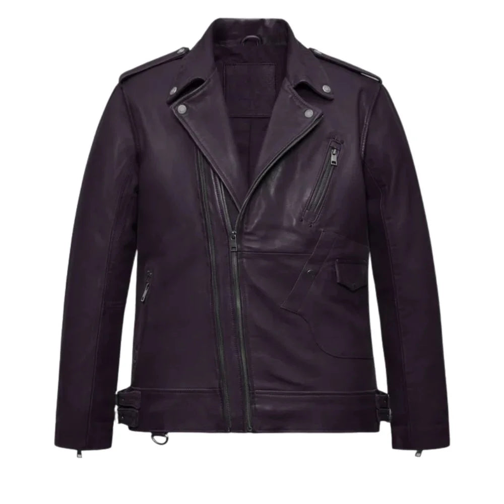 Men’s Purple Asymmetrical Leather Jacket