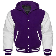 Men's Purple and White Hooded Varsity Jacket