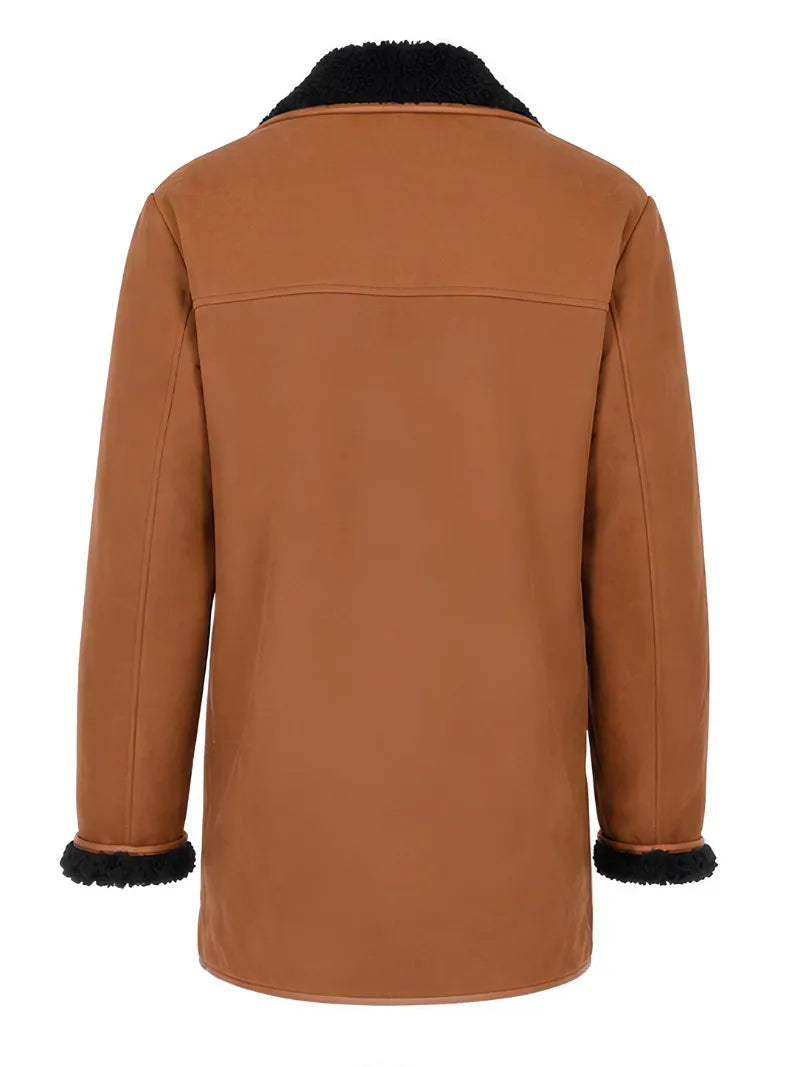 Men’s Shearling Lined Brown And Black Suede Coat Back 
