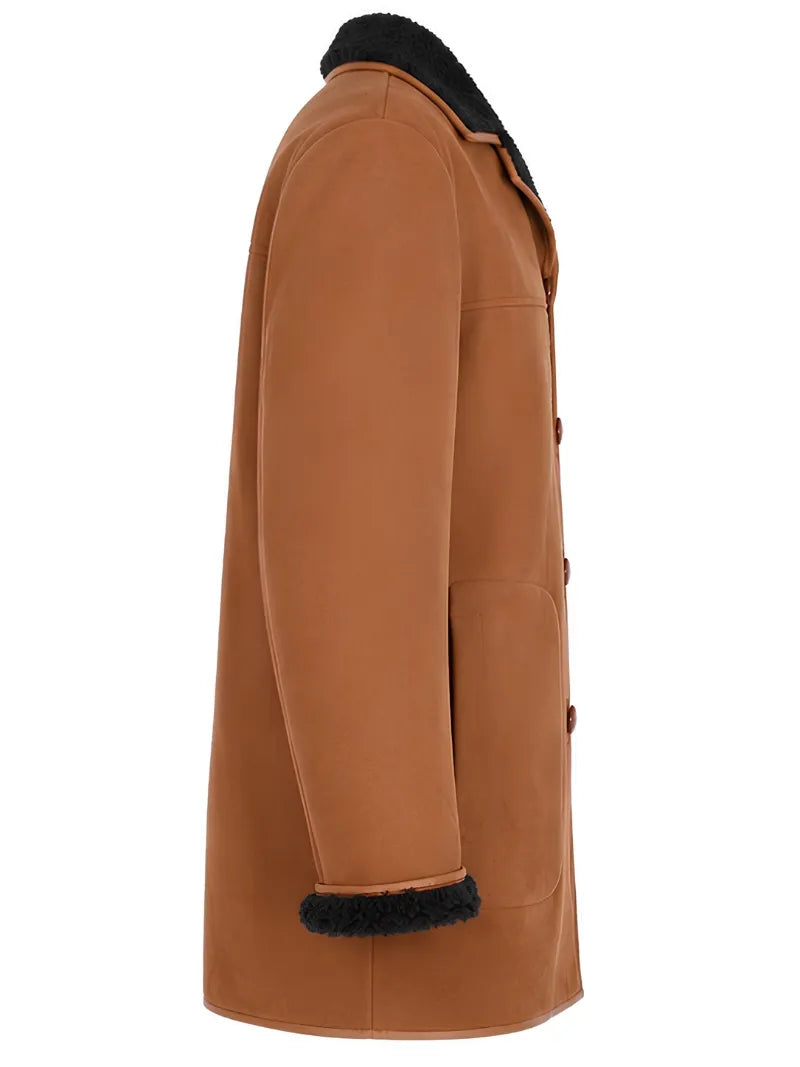 Men’s Shearling Lined Brown And Black Suede Coat Right 