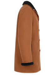 Men’s Shearling Lined Brown And Black Suede Coat Right 