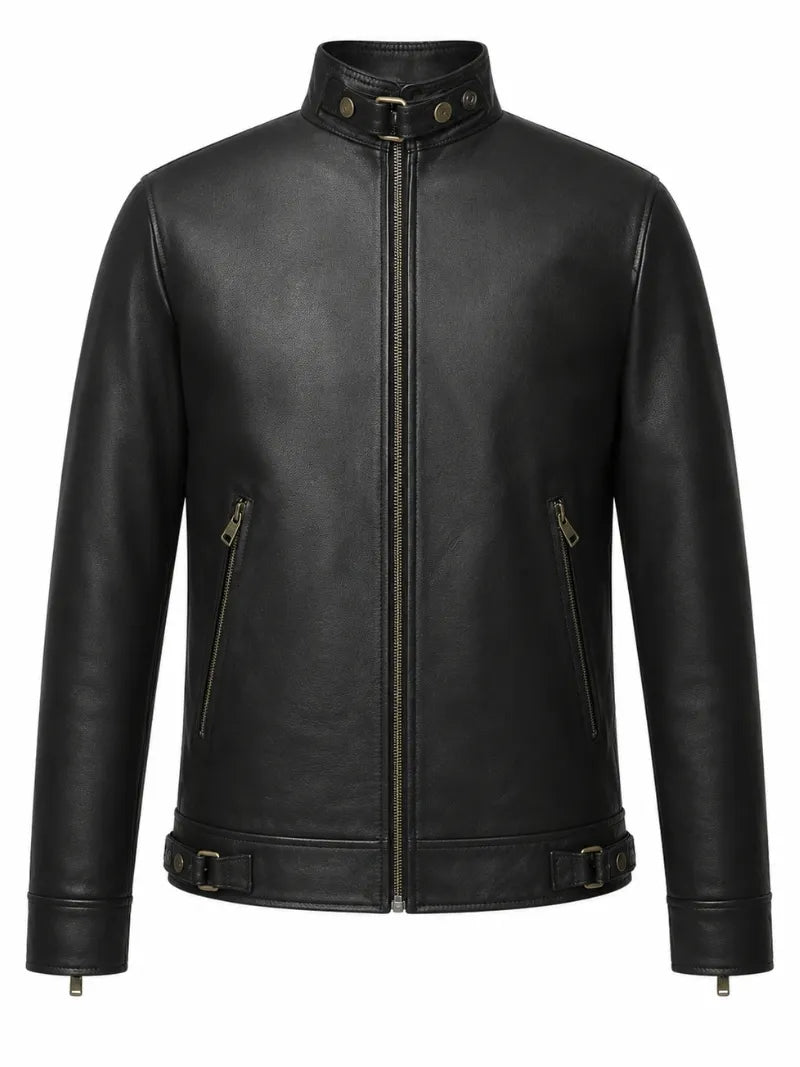 Men’s Simple Leather Jacket Front