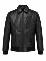 Men's Sleek Classic Black Leather Jacket Front 