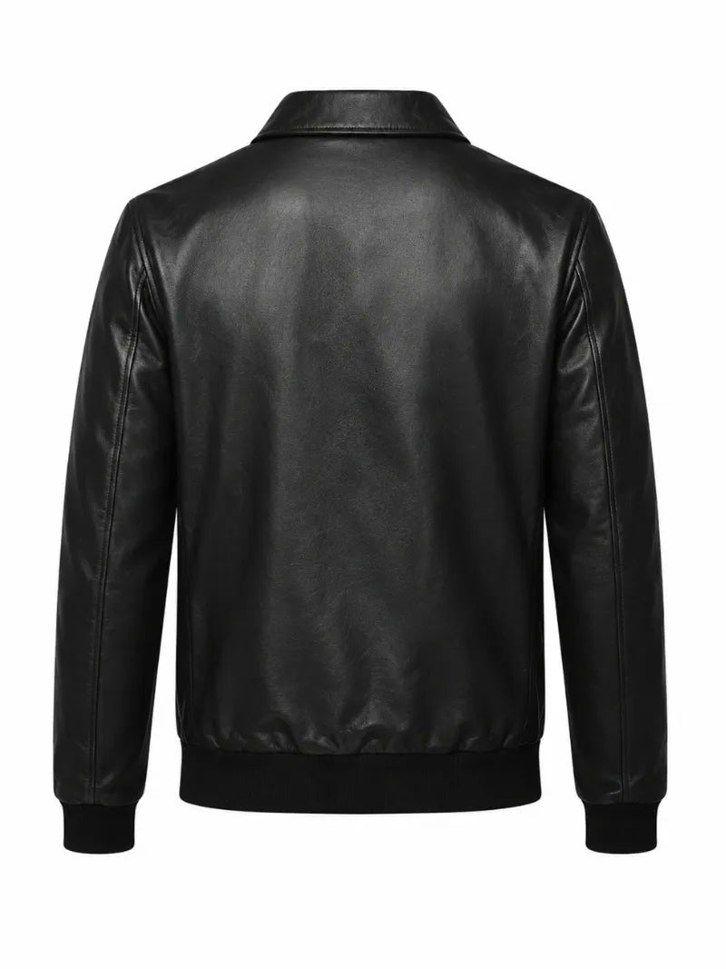 Men's Sleek Classic Black Leather Jacket Back 