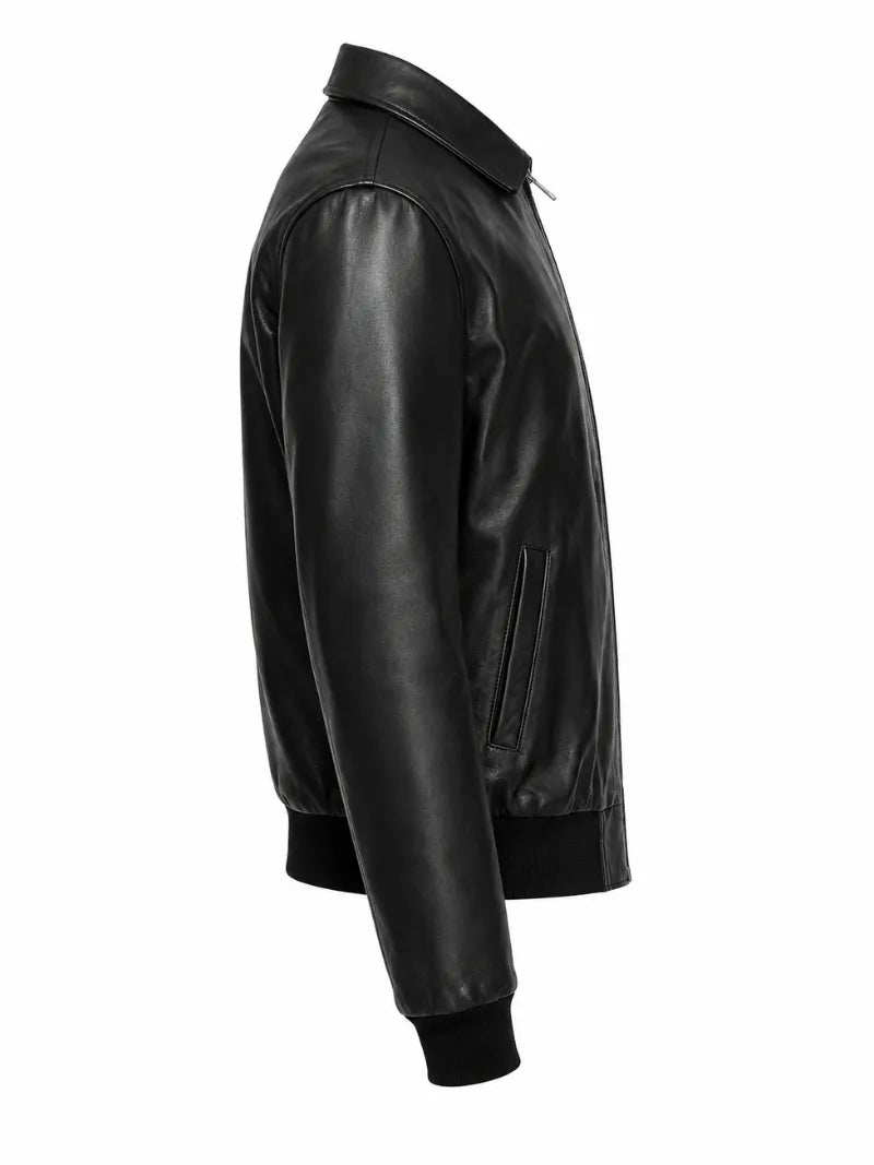 Men's Sleek Classic Black Leather Jacket Right