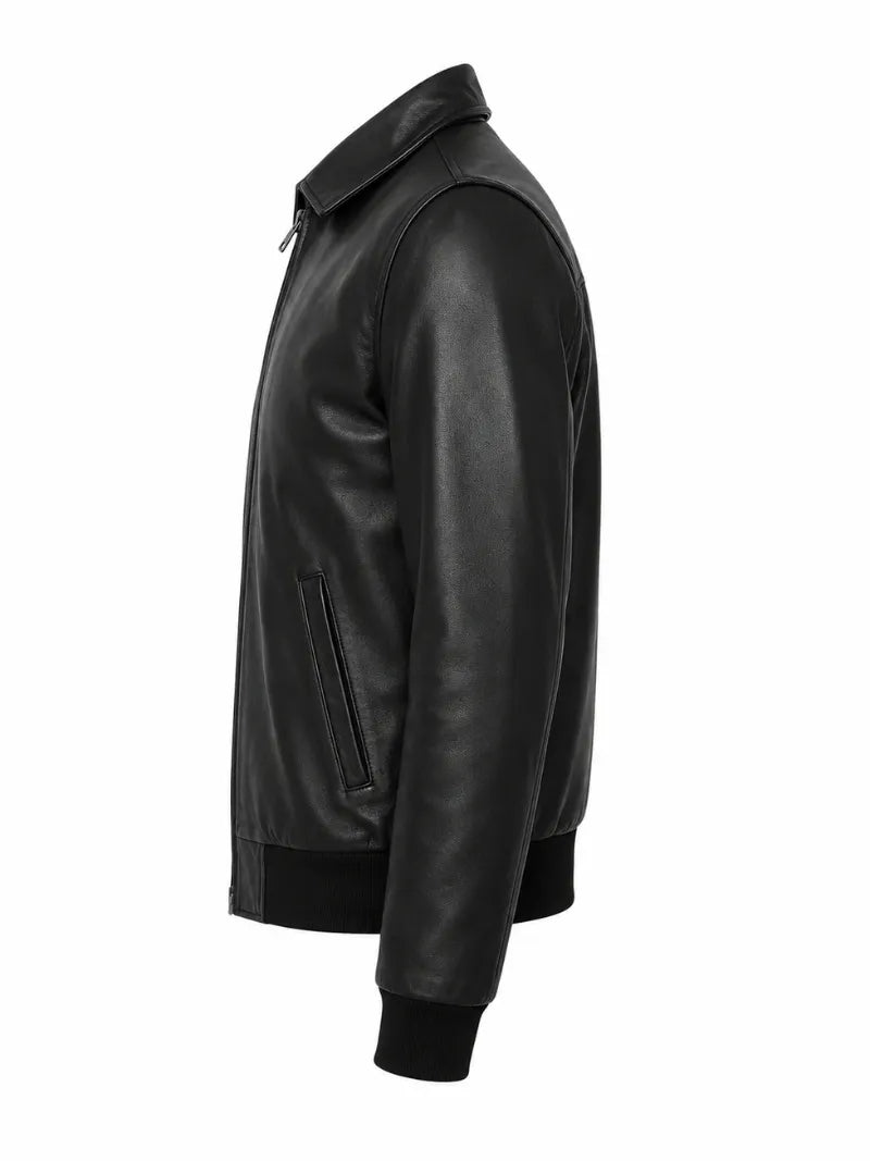 Men's Sleek Classic Black Leather Jacket Left 