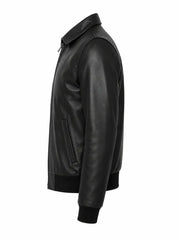 Men's Sleek Classic Black Leather Jacket Left 
