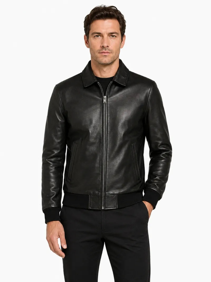 Men's Sleek Classic Black Leather Jacket Full