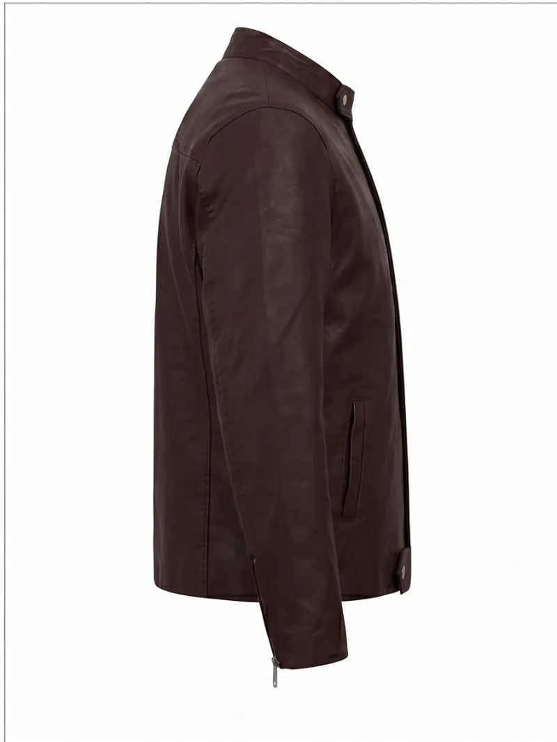 Men’s Slim Fit Burgundy Leather Jacket Right 