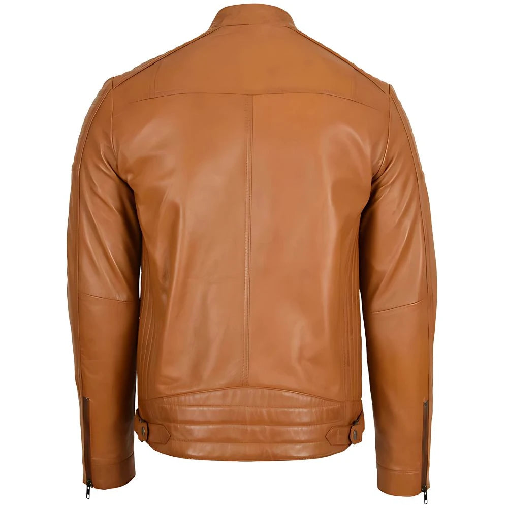 Men's Tan Biker Leather Jacket