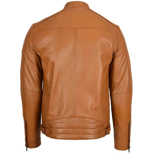 Men's Tan Biker Leather Jacket