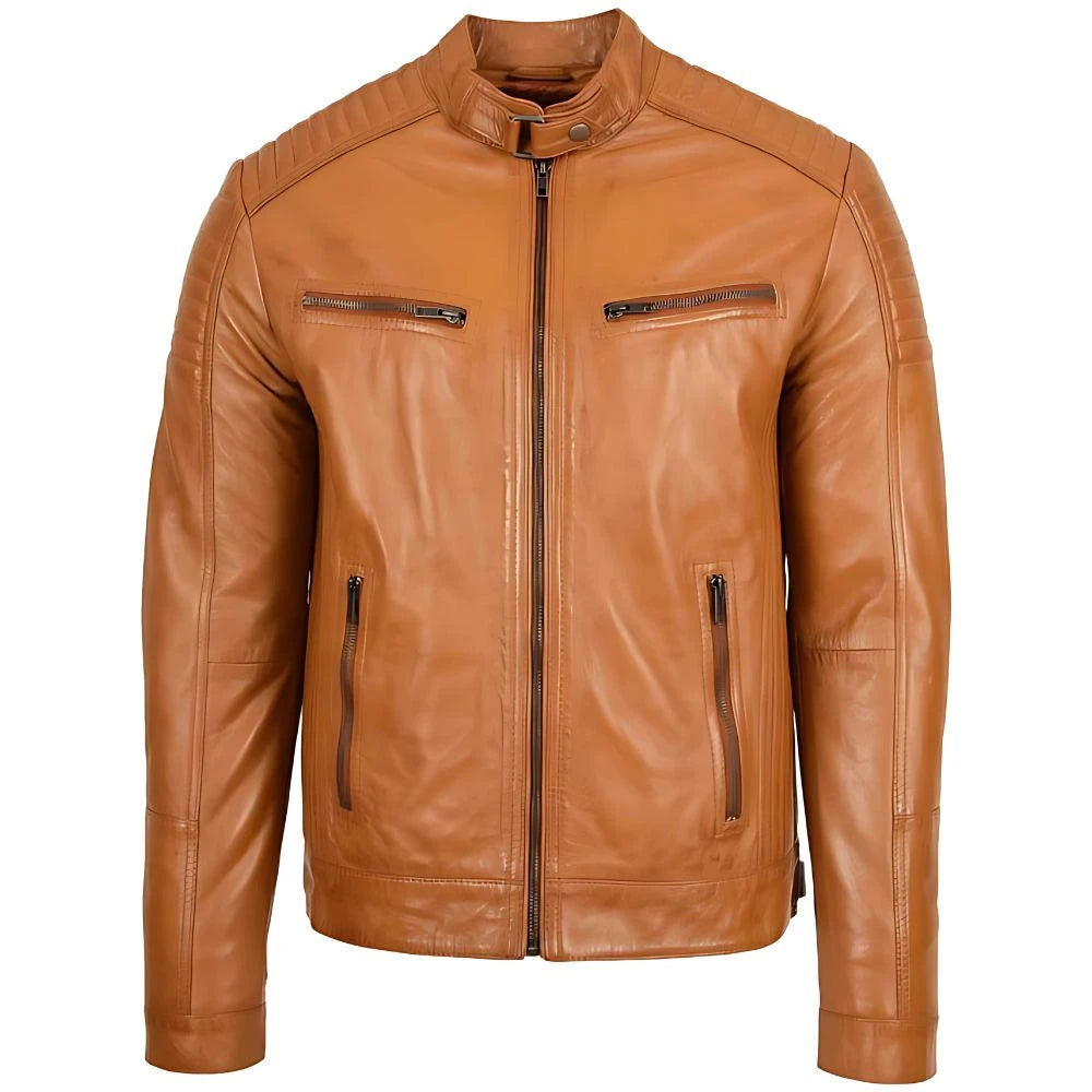 Men's Tan Biker Leather Jacket