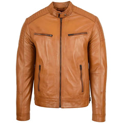 Men's Tan Biker Leather Jacket