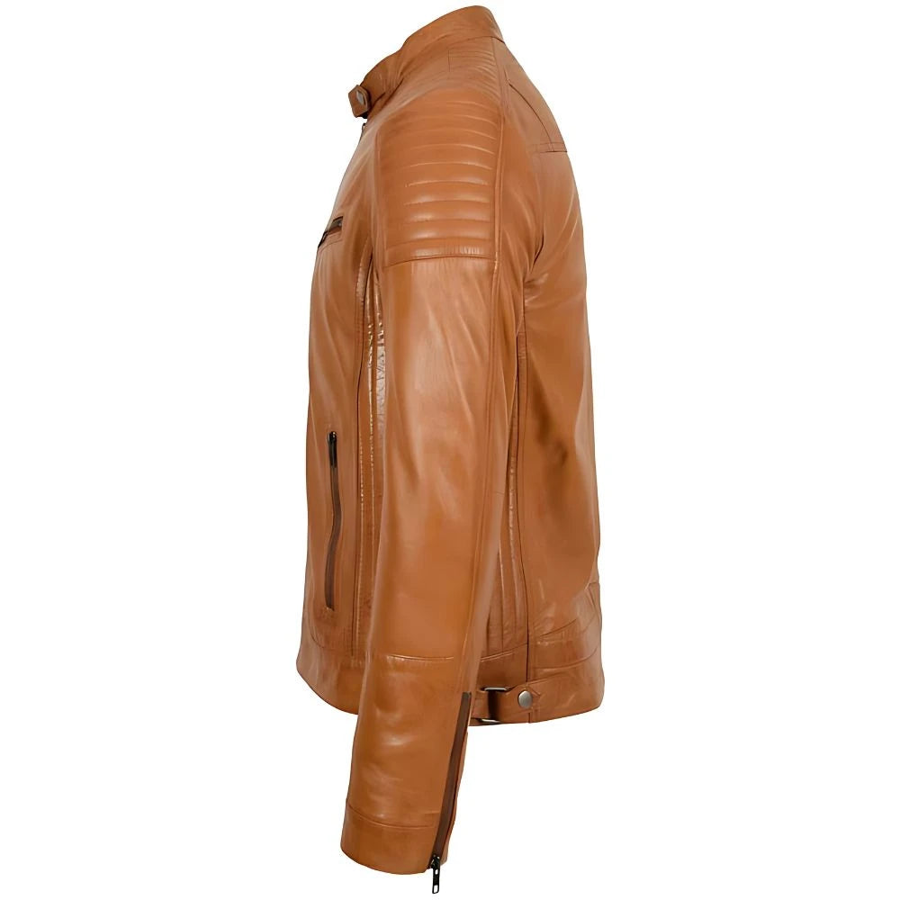 Men's Tan Biker Leather Jacket