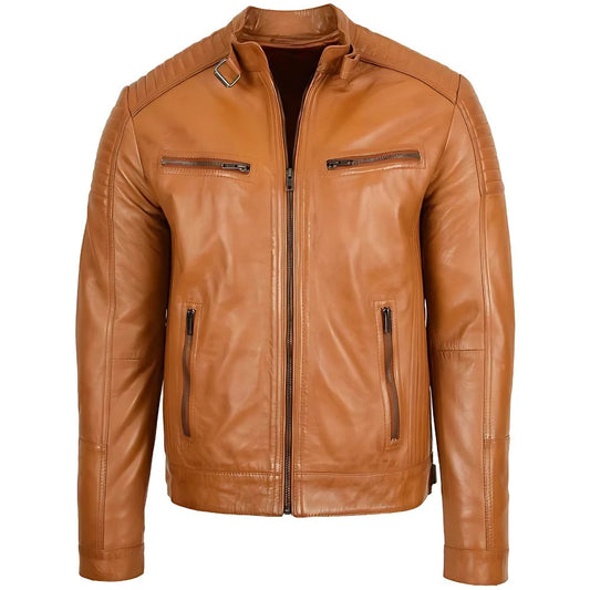 Men's Tan Biker Leather Jacket