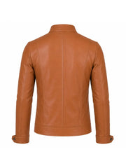 Men’s Tan Brown Slim Fit Leather Jacket Back
