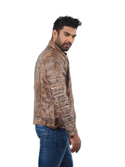 Men’s Tan Leather Jacket with Textured Sleeves Right 