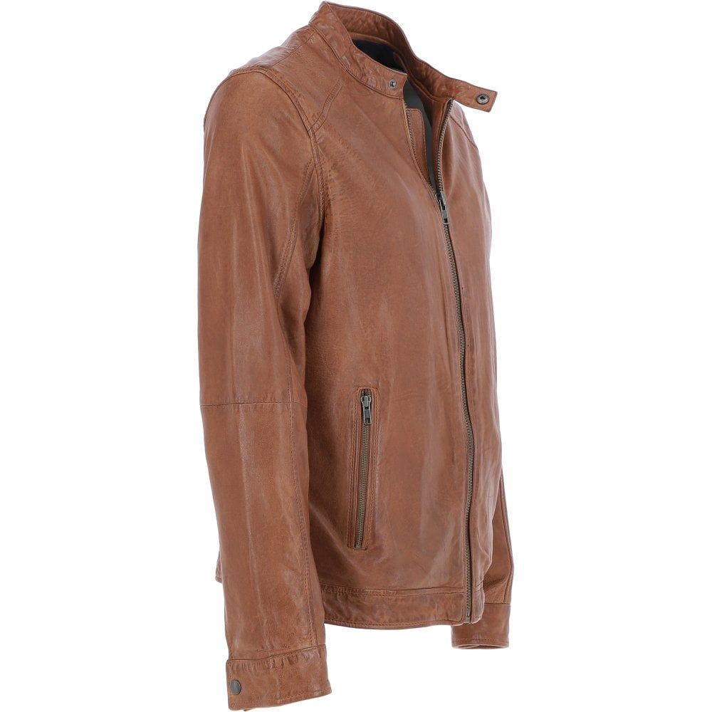 Men’s Tan Leather Moto Jacket