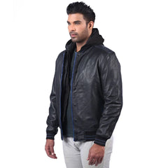 Men's Urban Hooded Black Leather Jacket