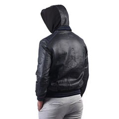 Men's Urban Hooded Black Leather Jacket