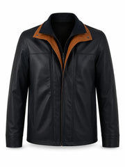 Men’s Vintage Black Winter Leather Jacket Front 
