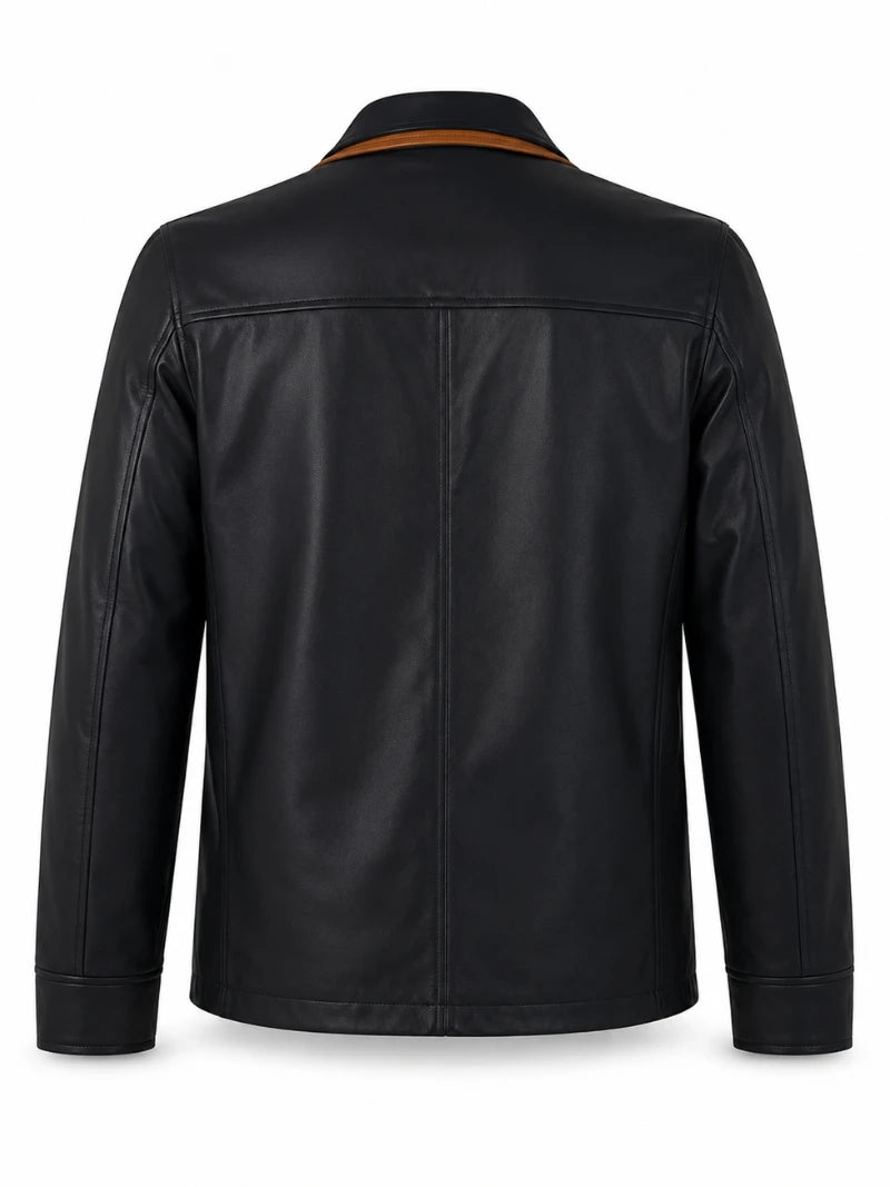 Men’s Vintage Black Winter Leather Jacket Back