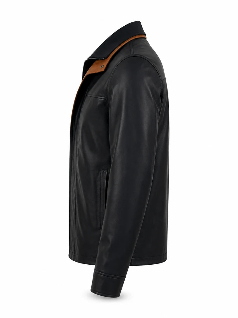 Men’s Vintage Black Winter Leather Jacket Left 